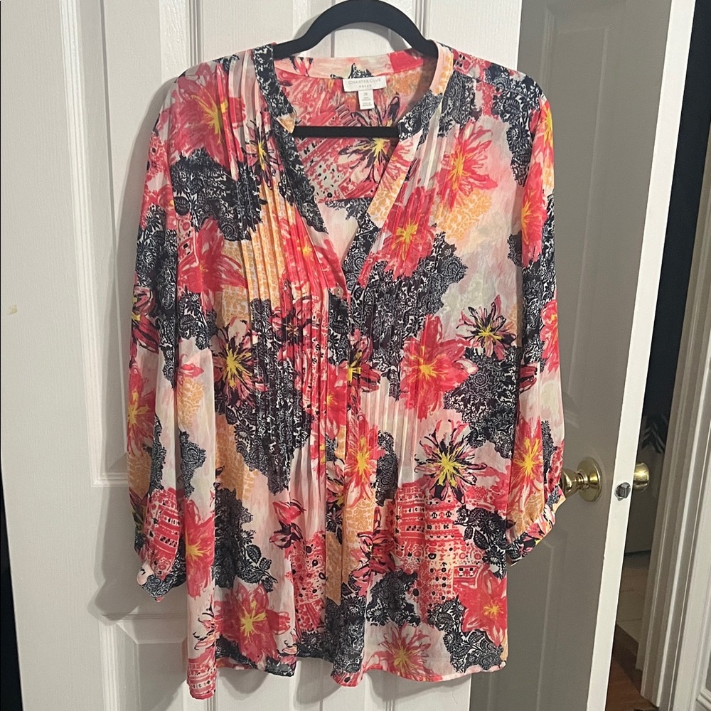 Charter Club Women's Floral Blouse - Pink, Red, Navy
